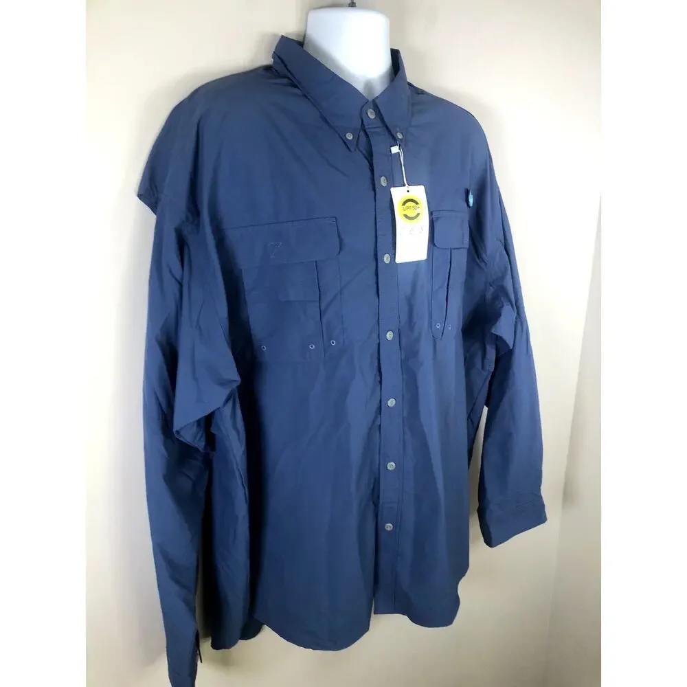 Tuna Men's Button Down Fishing Shirt Size 4XL Long Sleeve Blue - Picture 3 of 14